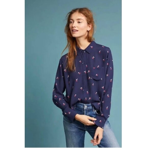 Rails Kate Button Down Blouse In Navy Cherries S - Picture 1 of 5